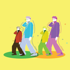 Lifestyle men in colorful clothes. set vector flat illustration. Collection of modern casual people.