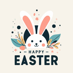 Wall Mural - Happy Easter. Bunnies, eggs and flowers. Modern style design, pastel colors