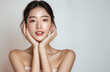 © A_visual - Beautiful young Asian woman, white, smooth, clean face. Studio atmosphere, advertising concept for cosmetics, spa, beauty clinic, Generative AI