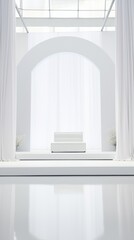 Poster - A white empty fashion podium. Minimalistic background for product presentations, fashion shows.