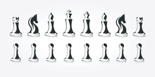 Set Bundle Chess Pieces Logo Icon Vector Design. Vintage Illustration Of Chess Board Template. Chess Club Logo Design