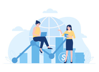 Wall Mural - Worker analyzes sales growth graph concept flat illustration