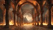Ancient classic architecture stone arches with flames