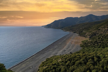 Wall Mural - Corsica, the Nonza beach, with black pebble