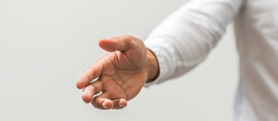 Sticker - Attractive professional extending hand on white backdrop.