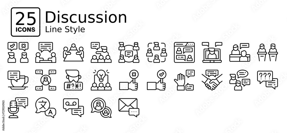 Discussion icons in outline style. Collection of Teamwork ...