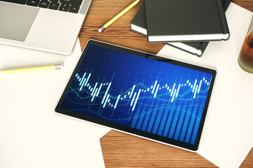 Aufkleber - Top view of abstract creative financial graph on modern digital tablet screen, forex and investment concept. 3D Rendering