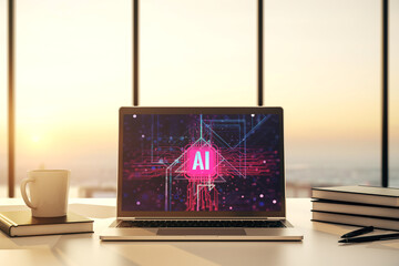 Poster - Creative artificial Intelligence symbol concept on modern computer monitor. 3D Rendering