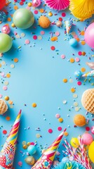 Background with party decorations. April fool's day celebration.