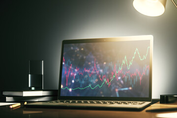 Poster - Abstract creative financial graph on modern laptop screen, forex and investment concept. 3D Rendering