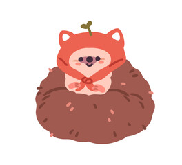 Poster - Cute funny hedgehog. Happy kawaii baby animal in hat, headscarf. Smiling adorable little character, amusing emotion. Childish kids flat vector illustration isolated on white background