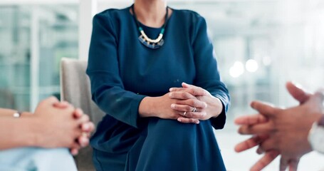 Poster - Hands, meeting and planning with business people in office boardroom for discussion of company vision. Collaboration, talking or explain with company manager in boardroom for team conversation