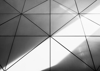 Poster - metal wall grey tiles geometric pattern shade shadow modern building industry background