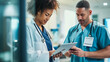 © Graphic Master - Confident nurse reviewing patient charts on a tablet while collaborating with a doctor in a modern healthcare setting