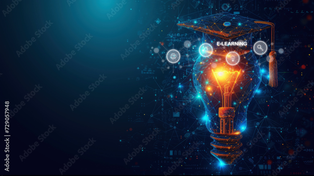 A digital illustration depicting a glowing light bulb with a graduation ...