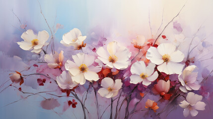 Artistic Floral Painting of Delicate Spring Flowers in Pastel Tones, Perfect for Elegant Backgrounds