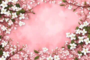  pink background with text copy space in middle with small white branch of the flower at the one side of the corner backgroun view  