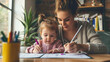 © Olga - A young woman teaches a little girl how to write.