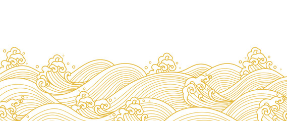 Wall Mural - japanese sea wave background vector. wallpaper design with gold and white ocean wave pattern backdro
