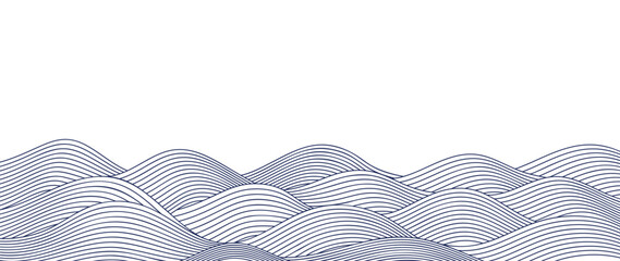 Japanese sea wave background vector. Wallpaper design with blue and white ocean wave pattern backdrop. Modern luxury oriental illustration for cover, banner, website, decor, border.