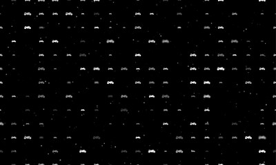 Poster - seamless background pattern of evenly spaced white bike symbols of different sizes and opacity. vect
