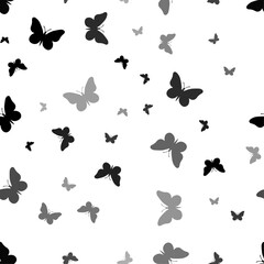 Poster - Seamless vector pattern with butterfly symbols, creating a creative monochrome background with rotated elements. Vector illustration on white background