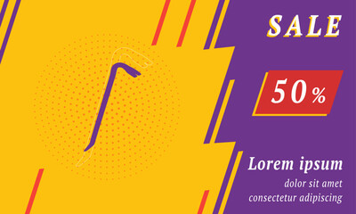Poster - Sale promotion banner with place for your text. On the left is the crowbar symbol. Promotional text with discount percentage on the right side. Vector illustration on yellow background