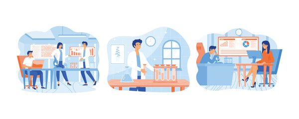 Poster - scientists in lab. scientific research. professional scientists. set flat vector modern illustration