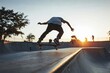Skater doing kickflip on the ramp at skate park - Stylish skaterboy training outside - Extreme sport life style concept, Generative AI