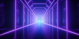 Fototapeta Perspektywa 3d - Neon tunnel cyberpunk light background concept 3d render