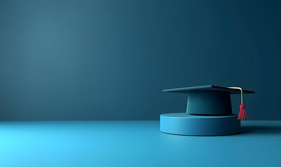 Wall Mural - Education and graduation concept. Graduation Cap on blue background. There is an area for entering text about take course, educate or study.