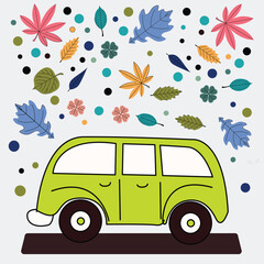 Wall Mural - fun car illustration design for children