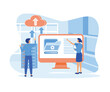 © Alwie99d - Cloud computing concept. Man and woman analyzing data center on computer screen. flat vector modern illustration