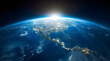 Fototapeta Sawanna - blue sunrise, view of earth from space