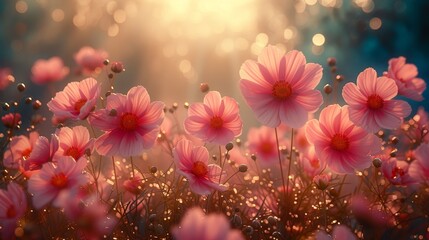 Poster - cosmos flowers on a field