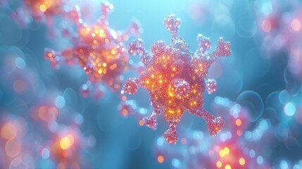 Poster - Molecular structure with sphere on blue background for science, research, chemistry, biotechnology, medical background or illustration.