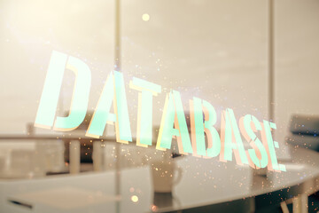Poster - Double exposure of Database word sign on a modern conference room background, global research and analytics concept