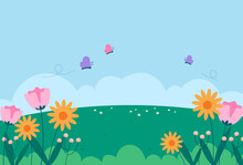Natural Spring Landscape Background Vector Illustration