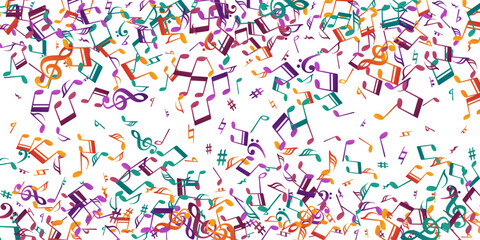 Wall Mural - Musical notes cartoon vector background. Melody