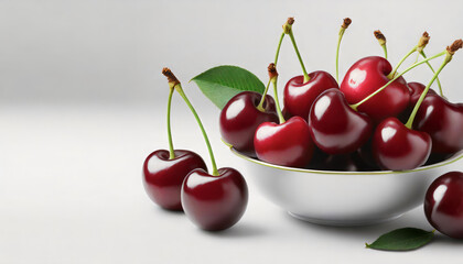 Wall Mural - Fresh cherry on white background with copy space