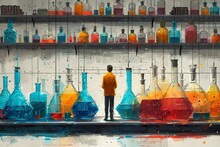 Scientist In A Lab With Colorful Chemicals And Glassware Generative AI