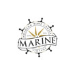 Marine nautical logo design.
rounded shape steering wheel ship icon symbol wind rose.
