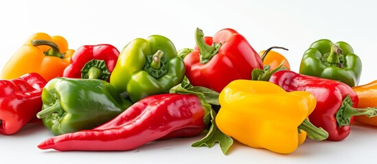 Wall Mural - Isolated white background showcases fresh, sweet peppers.