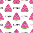 seamless pattern with cute watermelon and lettering i love you, flat cartoon style, can be used as wallpaper, wrapping paper, textile, valentines print