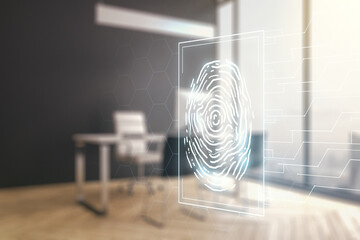 Aufkleber - Abstract creative fingerprint illustration and modern desktop with pc on background, personal biometric data concept. Multiexposure
