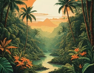Wall Mural - Jungle, in the style of vintage poster design