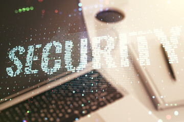 Aufkleber - Cyber security creative concept on modern laptop background. Double exposure