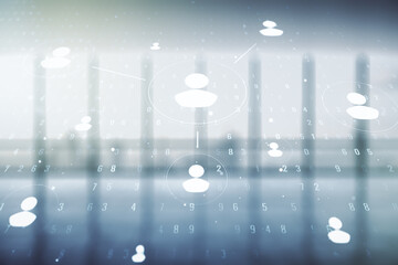 Poster - Abstract virtual social network hologram on modern interior background. Double exposure