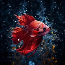 Beautiful Red Betta Aquarium Fish Dramatic Lighting Black Background Ultra HD Wallpaper Image