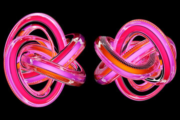 Poster - 3d illustration abstract  pink volumetric figure   on  black  isolated background